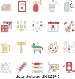 New year party elements flat icon set, vector illustration