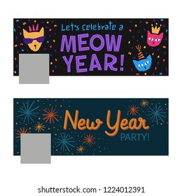 New Year party Facebook covers set with typography and elements