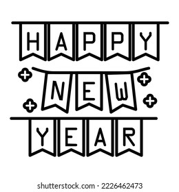 new year party flag outline icon vector