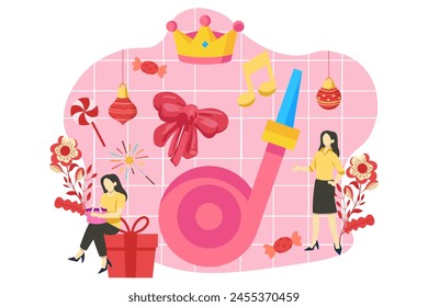 New Year Party Flat Design Illustration