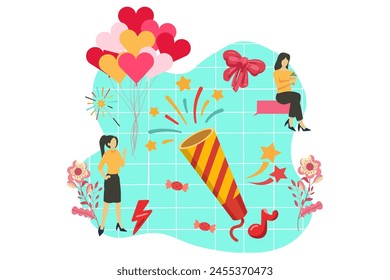 New Year Party Flat Design Illustration