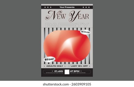 New Year Party Flyer. Vector illustration. Snake character. Lunar Asian knot, japanese spring menu
