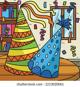 New Year Party Hat Colored Cartoon Illustration