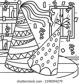 New Year Party Hat Coloring Page for Kids