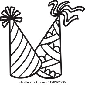 New Year Party Hat Isolated Coloring Page for Kids