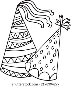 New Year Party Hat Isolated Coloring Page for Kids