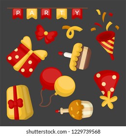 New Year Party Illustration set with Cartoon Style