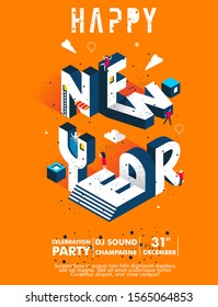 new year party invitation celebration vector illustration with modern typhography of new year letter with orange background. new year party invitation with editable text.