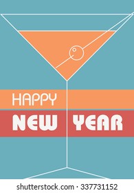 New year party invitation template with martini glass in retro vintage style. Eps10 vector illustration.
