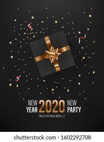 New year party invitation vector layout with gift box
