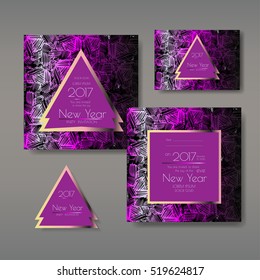 New Year party invitations set with envelope template. Cards have enough copy space. Vector format.