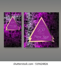 New Year party invitations set with envelope template. Cards have enough copy space. Vector format.