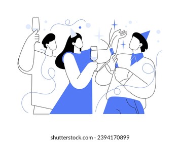 New Year party isolated cartoon vector illustrations. Happy people with sparklers and champagne glasses celebrating together, friends having fun during New Year party vector cartoon.