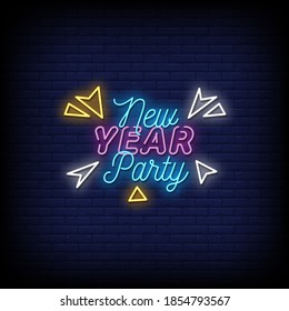 New Year Party Neon Signs Style Text Vector