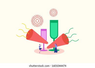 new year party people illustration concept for web landing page template, banner, flyer and presentation