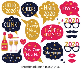 New Year Party Photo Booth Props And Speech Bubbles Set