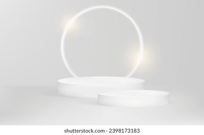 Pantalla de producto de podio de fiesta de Año Nuevo, parodias y cintas, anillo circular en el medio sobre fondo de color sólido, Vector en ilustraciones 3D.