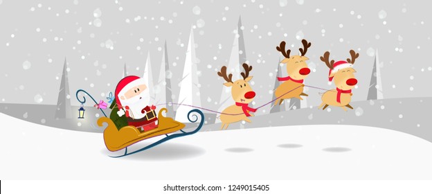 New Year Party postcard design with cartoon Santa Claus. Poster with cartoon character of Santa Claus sitting in rocket with bright front page. Can be used for programs, postcards, invitations