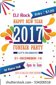 Afiche de la fiesta de Año Nuevo, feliz vector de año nuevo 2017, fiesta de Fanfare