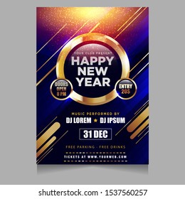 New year party poster invitation with glowing sparkling themes design