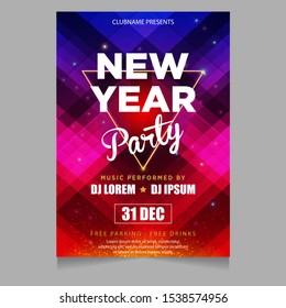 New year party poster invitation with glowing sparkling themes design