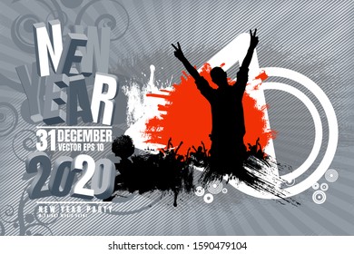 New year party poster. Silhouettes of dancing people in a club
