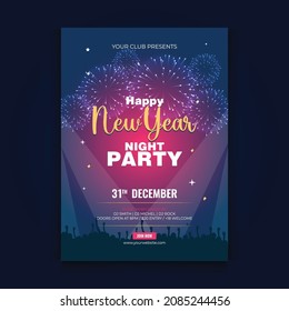 Plantilla de afiches de fiestas de Año Nuevo. Afiche de la fiesta de DJ de año nuevo brillante abstracto