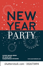 New Year Party Poster Template, Greeting, Background, Line Style Vector Illustration