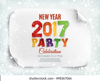 New Year party poster template with snow and snowflakes. Winter background. Perfect for brochure, flyer or poster. Vector illustration.