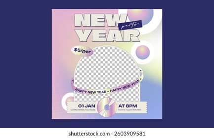 New Year Party Socials Media. Vector illustration. Snake character. Lunar Asian knot, japanese spring menu
