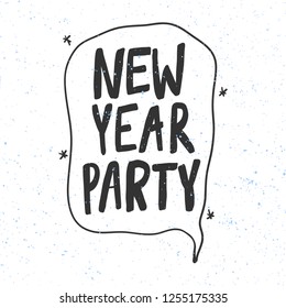 New Year Party. Sticker for social media content. Vector hand drawn illustration design. Bubble pop art comic style poster, t shirt print, post card, video blog cover