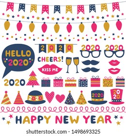 New Year party vector design elements set and decoration 