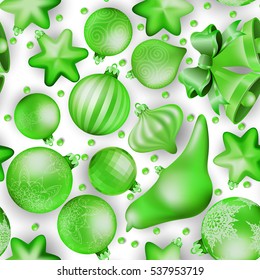 New Year pattern with Christmas balls. Christmas wallpaper with bow and ribbon. EPS 10 vector file included