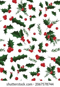 New year pattern with christmas berries and herbal