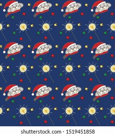 New Year pattern with christmas mouses, flags and sparklers