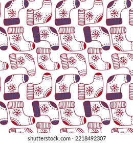 New Year pattern, Christmas seamless background, red and blue elements on a white background