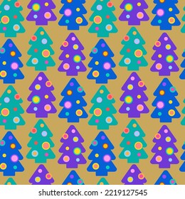 New Year pattern with colourful Christmas tree. For wrapping paper, textile, cards, web.
