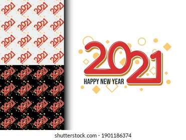 New year pattern with decoration. 2021 numbers pattern. Fun and happy cartoon for Christmas and winter holiday background, party flyers. Vector illustration. Eps 10