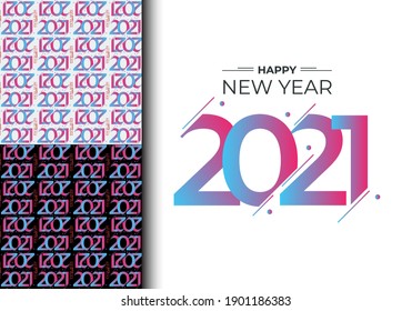 New year pattern with decoration. 2021 numbers pattern. Fun and happy cartoon for Christmas and winter holiday background, party flyers. Vector illustration. Eps 10