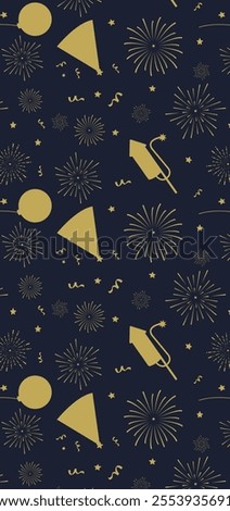 New Year Pattern with Gold Color on Potrait Dark Blue Background