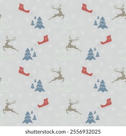 New year pattern with reindeer and sleigh