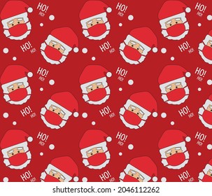 New Year pattern, Santa Claus in mask, red background, snow, for fabric background and paper