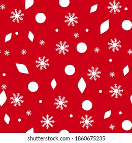 New Year pattern, seamless texture for Christmas design. Vector red background with snowflakes.