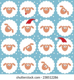 new year pattern with sheep in christmas hat
