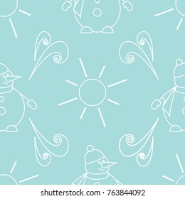 New Year  Pattern Snowman and Sun 