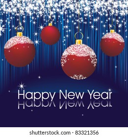 new year pattern with stars and red decorations on abstract blue background