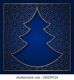 New Year patterned background with frame in Christmas tree shape