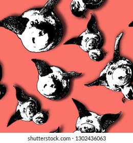 New year of the pig. Seamless vector pattern with pigs.