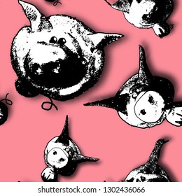 New year of the pig. Seamless vector pattern with pigs.