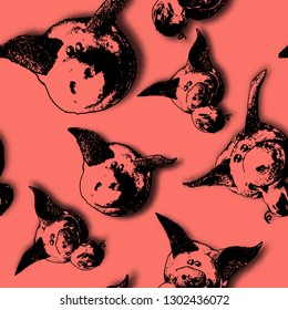 New year of the pig. Seamless vector pattern with pigs.